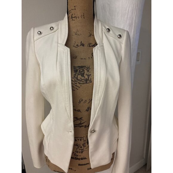 White House Black Market Ivory Blazer Silver Stud Accents 4 Padded Shoulders - Picture 2 of 16